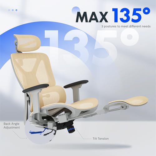FLEXISPOT ErgoX Premium Ergonomic Office Chair with Footrest- Adjustable 3D Armrests, Dynamic Lumbar Support, Recline & Tilt Function, Mesh Seat