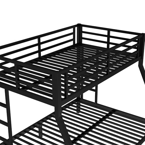 Heavy Duty Bunk Bed Frame with Ladder, Twin XL Over Twin XL Bunk Beds with Safety Guardrails, Adults Bunk Beds with Noise-Reducing Rubber Stoppers