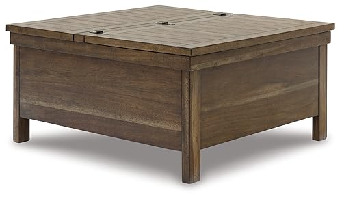 Signature Design by Ashley Valebeck Farmhouse Lift Top Coffee Table with Storage, Distressed Brown & Black Finish