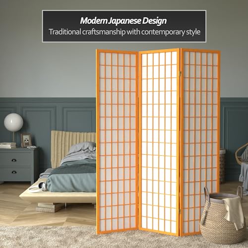 Red Lantern 6 ft. Tall Window Pane Shoji Screen-Natural-4 Panels Room Divider