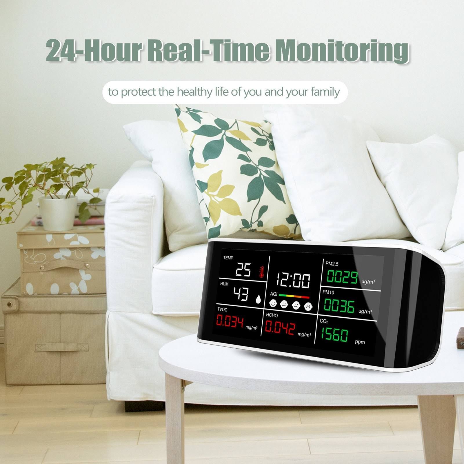 Tomtop E14288 Dm69 Portable Air Quality Analyzer Digital Common Display Screen CO2 PM2.5 PM10 Hcho TOVC Temperature Humidity Det