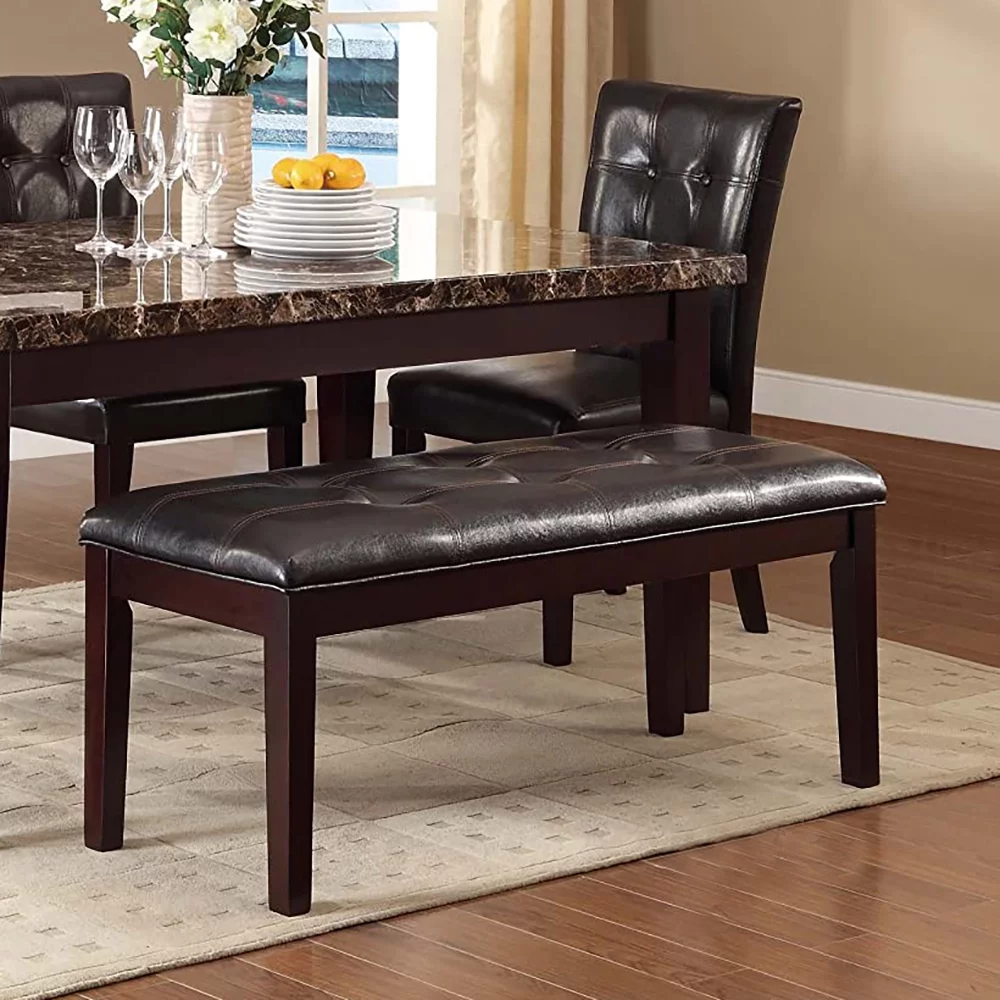 Upholstered Dining Room Bench Ottoman Medium Brown Leather