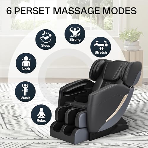 2022 Full Body Electric Zero Gravity Shiatsu Massage Chair with Back Heating and Foot Roller for Home and Office (Khaki)