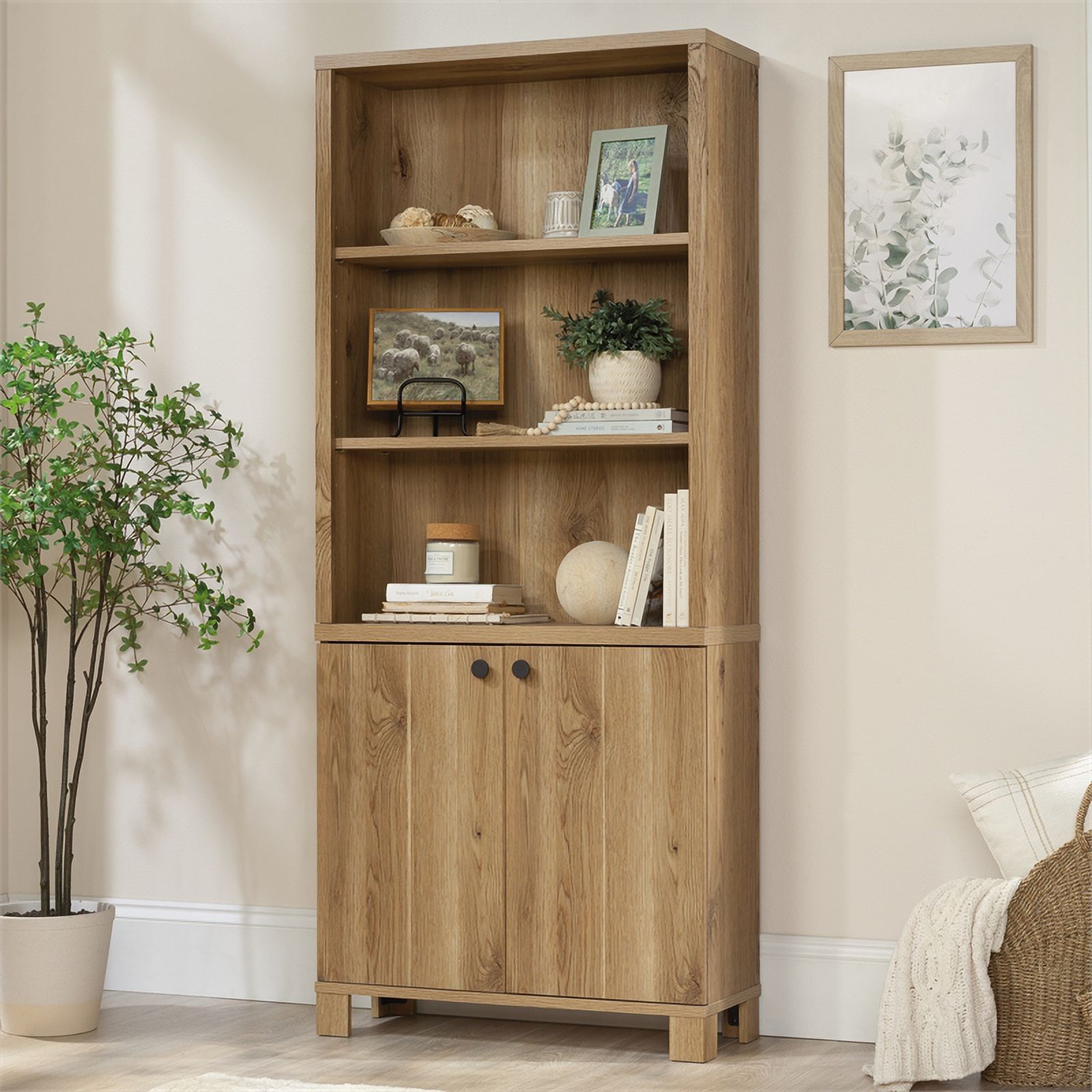 Sauder Rosedale Ranch Engineered Wood Library with Hidden Storage in Timber Oak