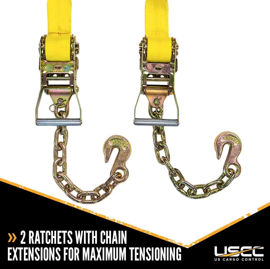 US Cargo Control Side Mount Wheel Net with Cam Buckle,Two Ratchets and Chain Extensions - Easy to Use Wheel Strap for Vehicle Tie Down Applications
