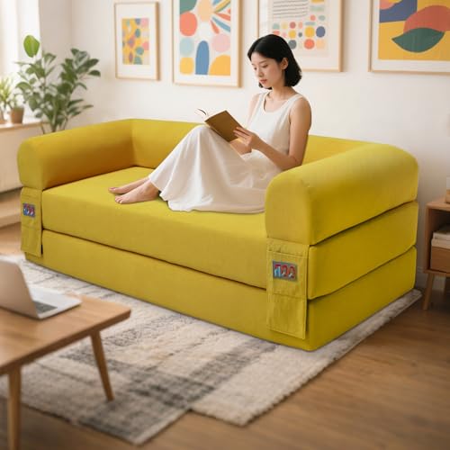Convertible Sleeper Sofa Bed with Cylindrical Pillow, Comfy Foldable Sofa Bed Compressed Sofa in Box