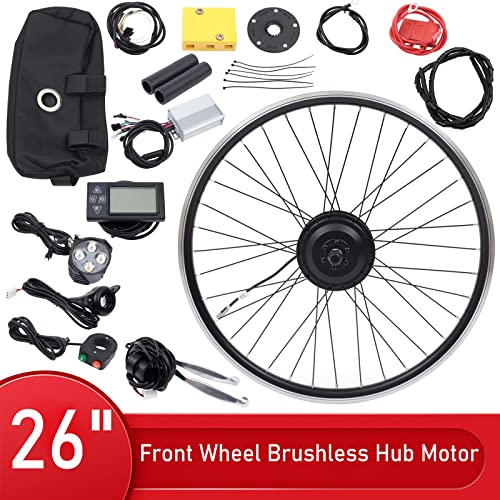36V 350W Electric Bike Conversion Kit 26" Front Wheel E-Bike Motor Hub Motor Set 5 Speed Adjustable 35 Km/H Electric Bicycle Kit with LCD Display