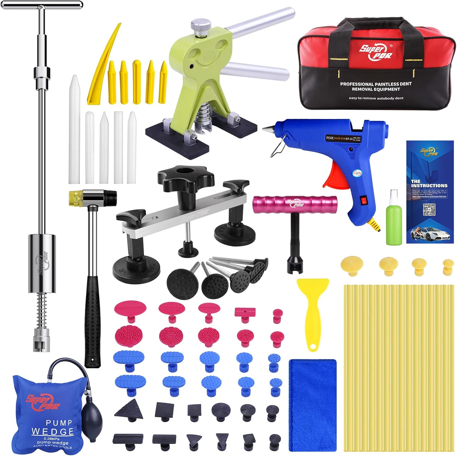 Super PDR Paintless Dent Repair (PDR Tools) Kit - 42Pcs Car Dent Puller Removal Dent Remover Kit