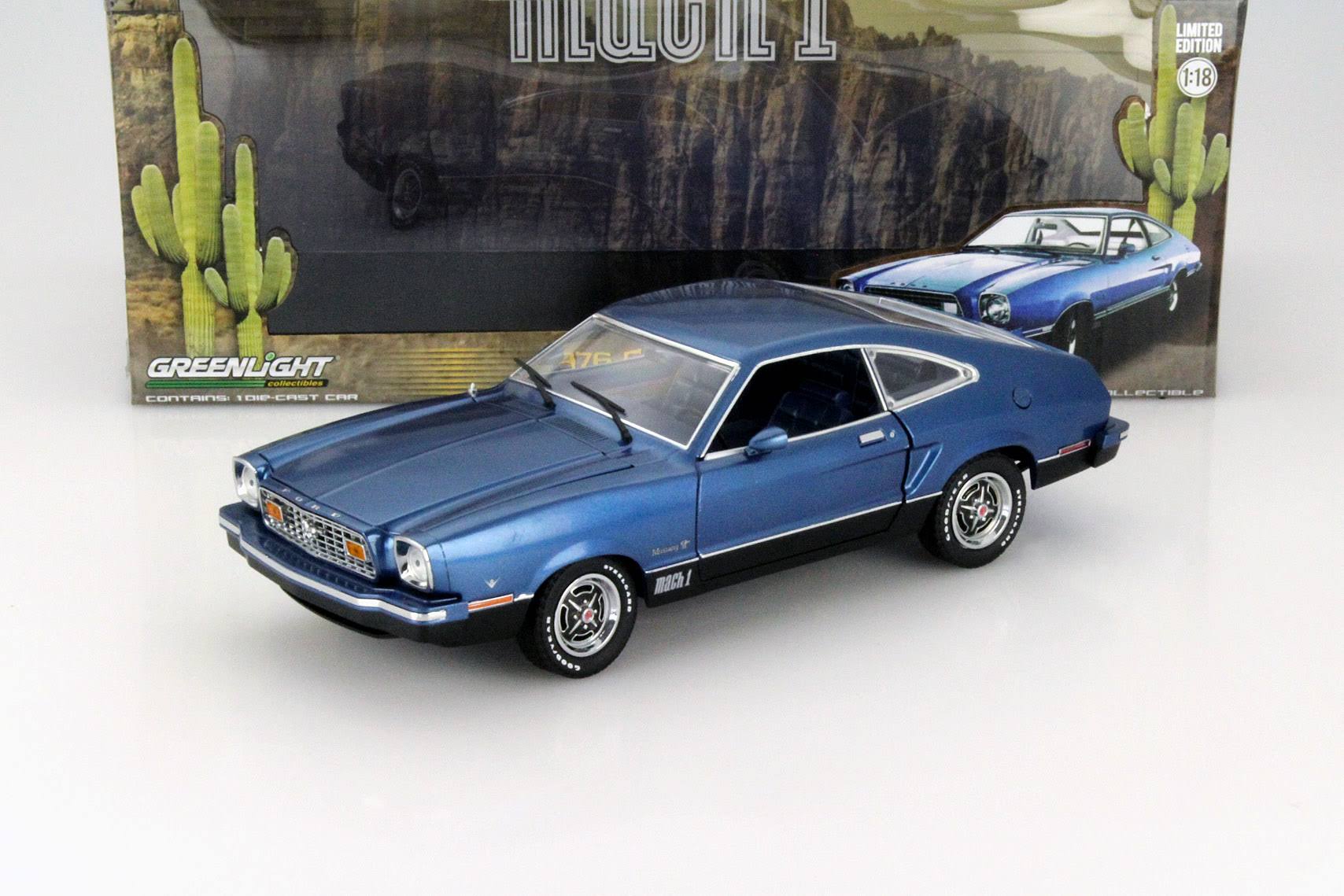 1976 Ford Mustang II Mach 1 Blue with Black 1/18 Diecast Model Car by Greenlight