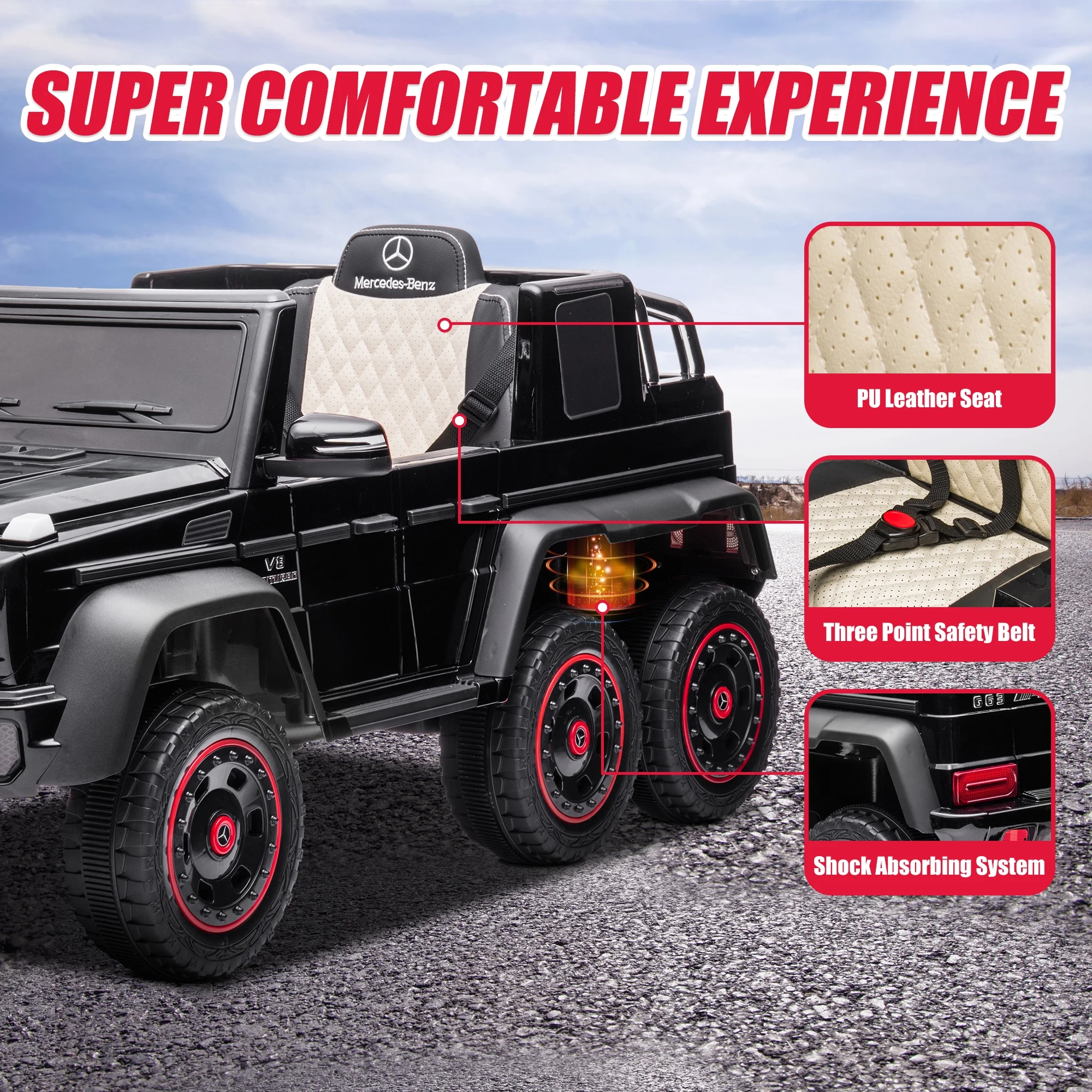 COCLUB 24V Powered Ride On Cars, Licensed Mercedes Benz G63 Car Vehicles with Remote Control, MP3 Player, Soft Seat, 6 Wheels Drive