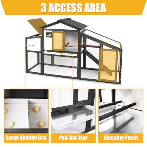 Chicken Coop and Run, Two Story Rabbit Hutch Indoor Outdoor, Wooden Hen House with Nesting Box Rabbit Cage, Ramp, Deep No Leak Pull Out Tray