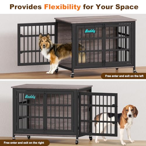 EasyCom 48"/42"/33" Dog Crate Furniture with Name Tag, Heavy Duty Dog Kennel Indoor for Large Dogs
