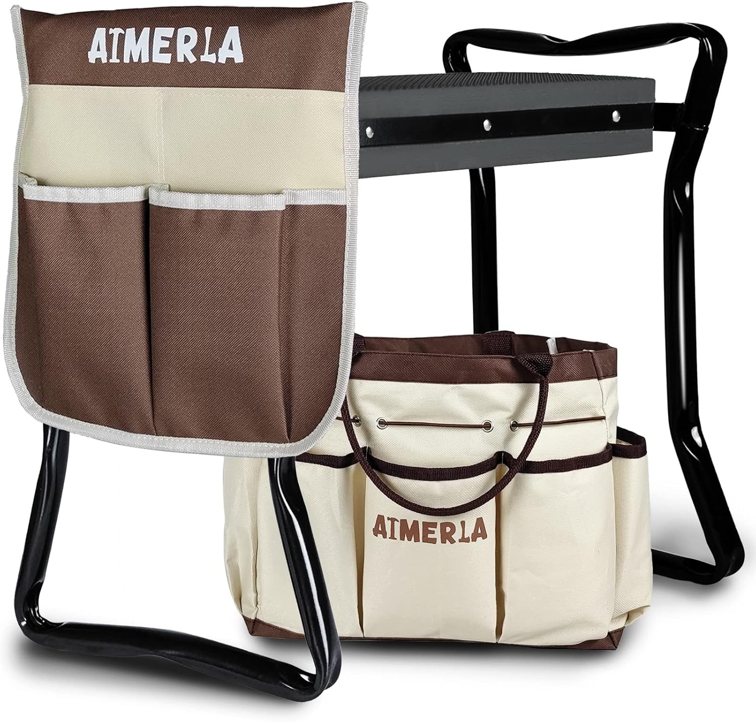 Aimerla Foldable Garden Kneeler Seat Heavy Duty {Soft Thick Kneeling Pad} Durable Garden Stool - 2 large Capacity Garden Tool Bags with Pockets