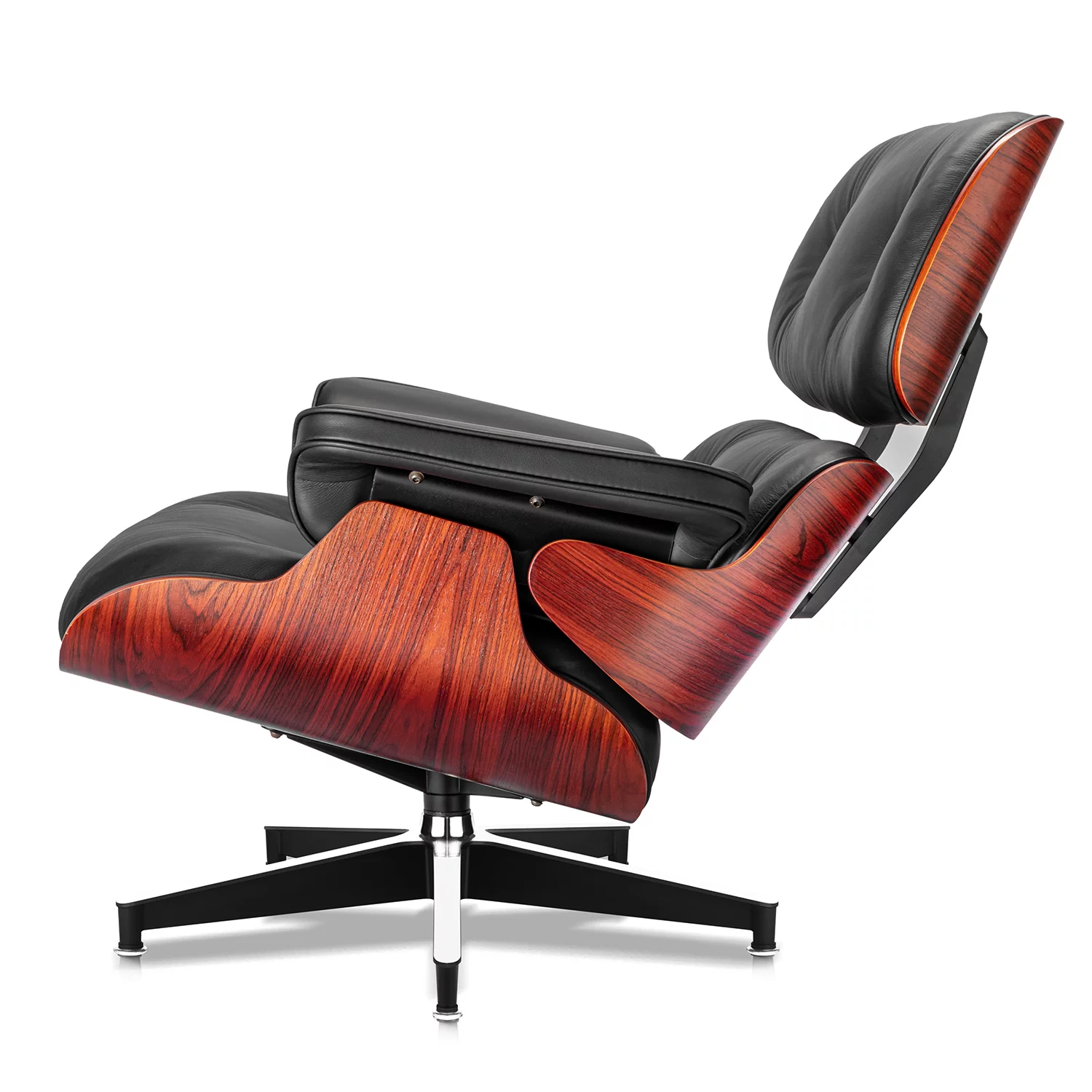Mid Century Accent Chair with Ottoman Recliner Lounge Chair Upholstered Modern Armchair w/Dark Rosewood Frame,Metal Legs,Black