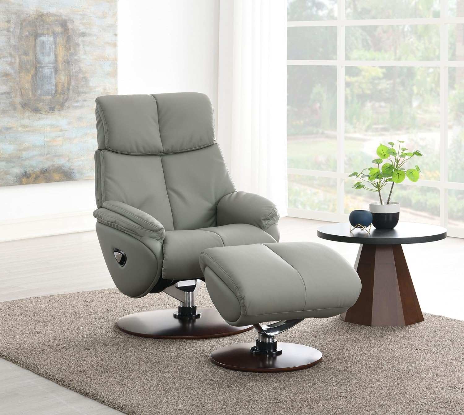 Genuine Leather Swivel Chair with Ottoman - Swivel Recliner Chair with Reclining and Swivel Function