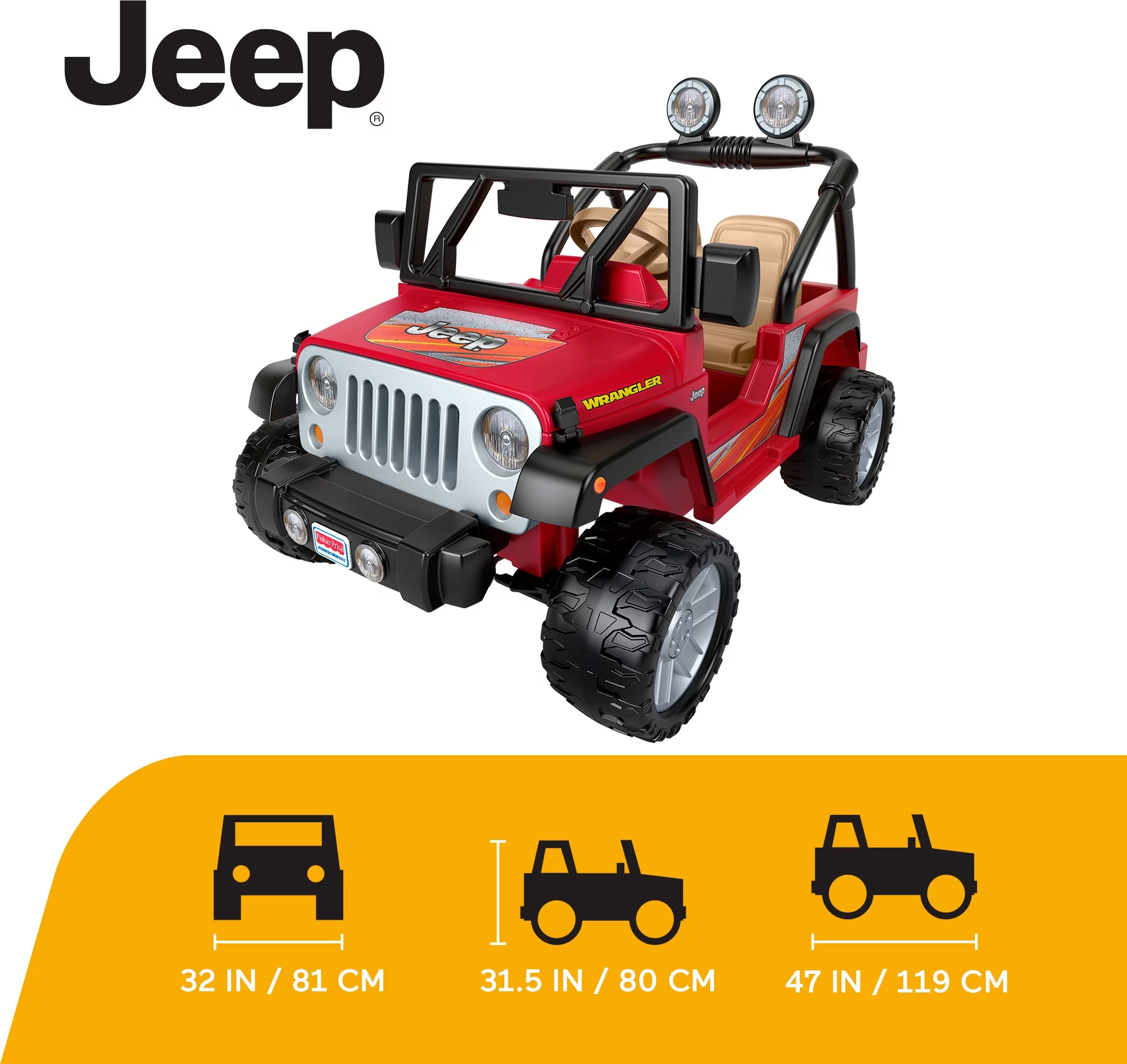 Power Wheels Jeep Wrangler 12-Volt Battery-Powered Ride-On Toy Vehicle with Charger, Seats 2, Red