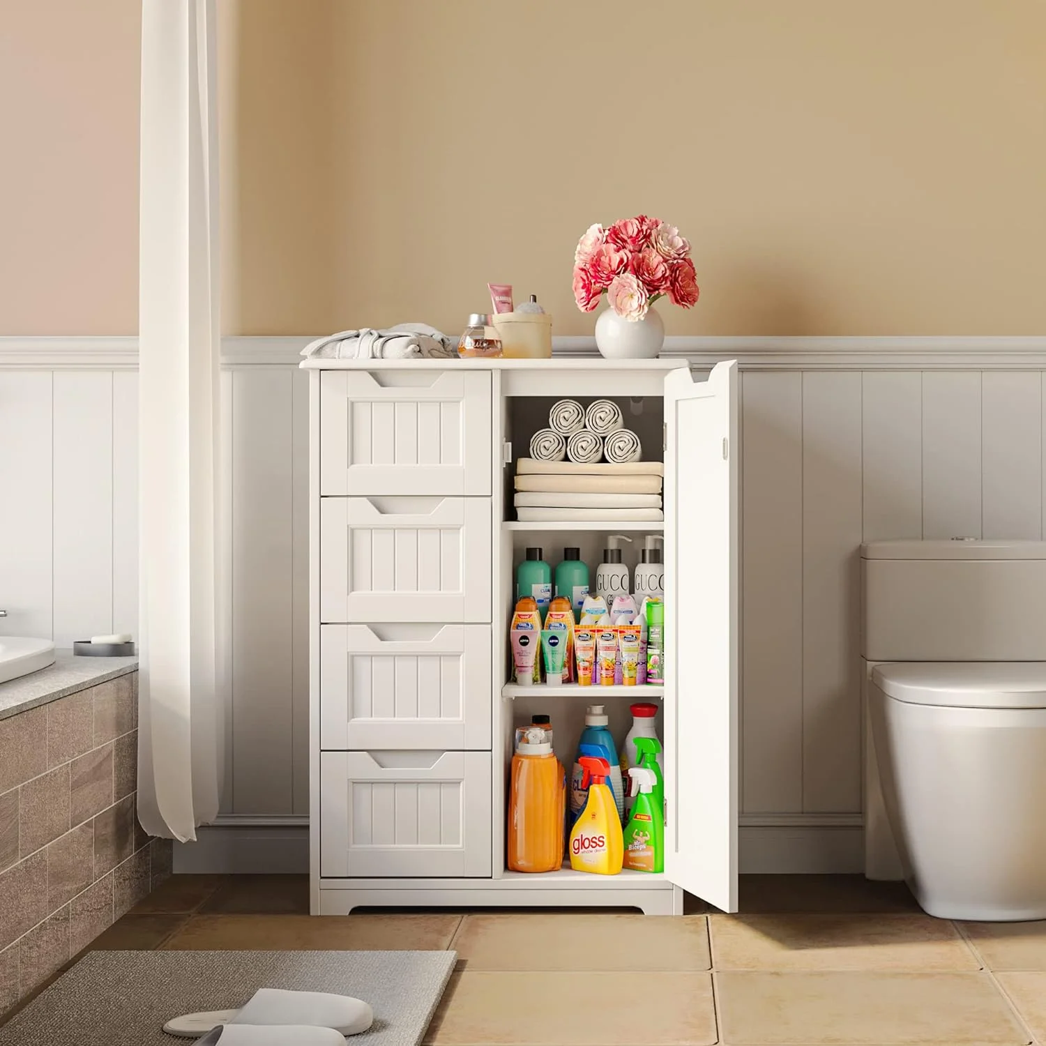 33" Small Kitchen Pantry Storage Cabinet with Door and Shelves, Pantry Cabinet Storage Cupboard
