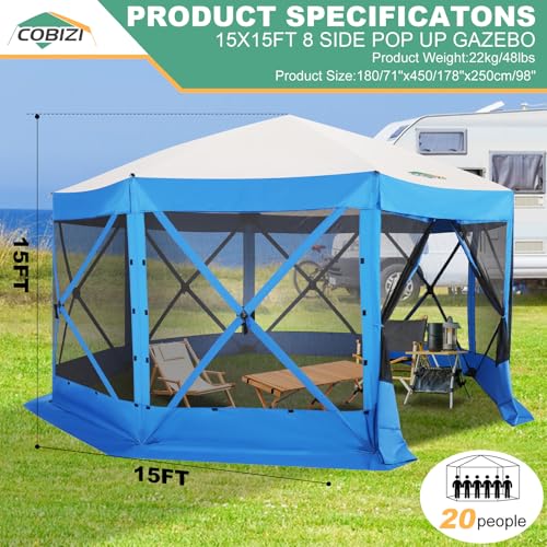 COBIZI 12x12ft Pop up Gazebo Screen Tent Screen House for Camping, Camping Outdoor Screened Gazebo, Canopy Tent