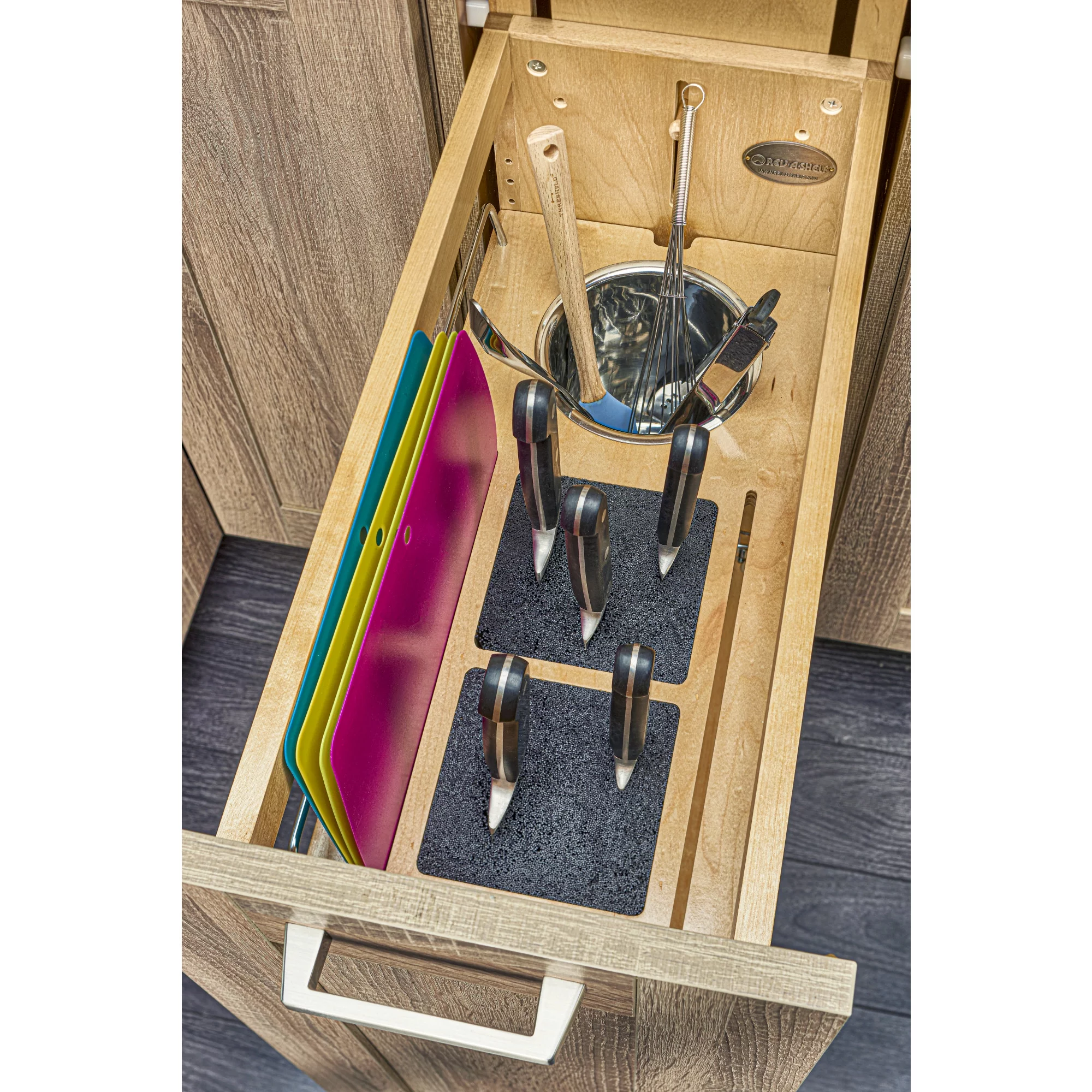 Rev-A-Shelf 8 Inch Pullout Cabinet Organizer with Universal Knife Block - Radiant Selections
