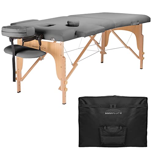 Saloniture Professional Portable Folding Massage Table with Carrying Case - Black