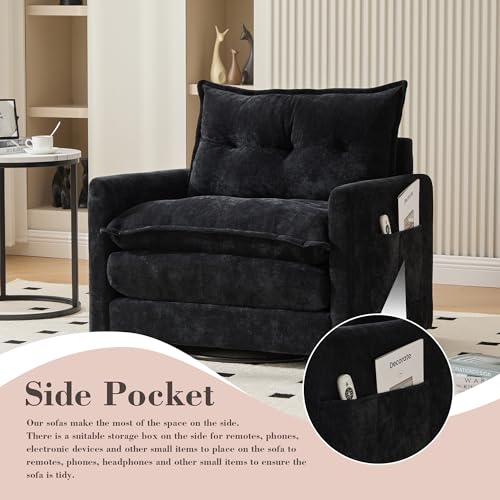 360 Swivel Accent Barrel Chair with Storage Ottoman & Headrest
