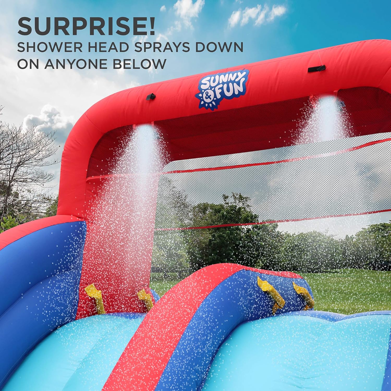 Sunny & Fun Dual Splash Inflatable Water Racing Slide Park – Heavy-Duty for Outdoor Fun - Climbing Wall
