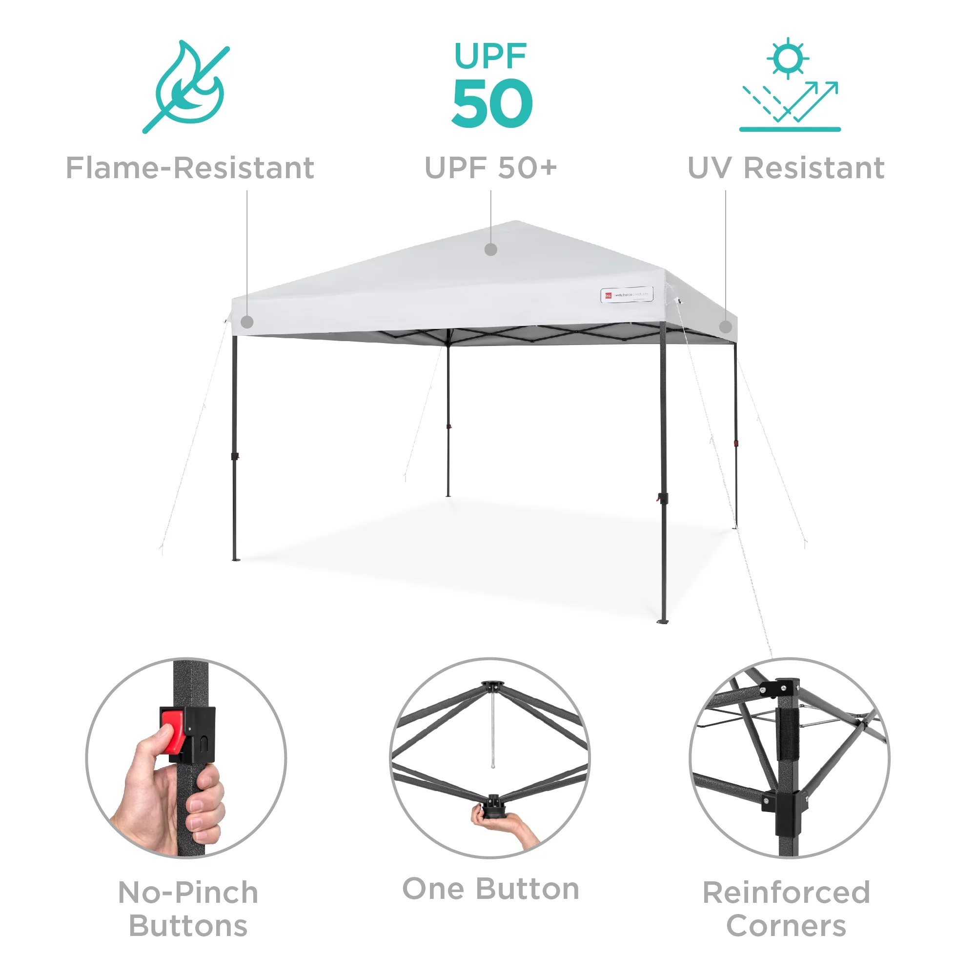 Best Choice Products 10x10ft Easy Setup Pop Up Canopy Instant Portable Tent w/ 1-Button Push, Carry Case - White - Radiant Selections