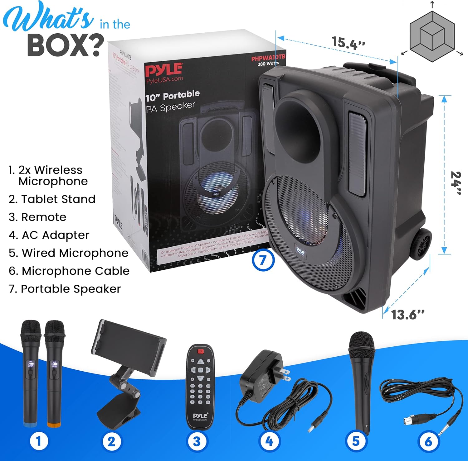 12’’ Portable PA Speaker System - Wireless BT Streaming PA & Karaoke Party Audio Speaker, Two Wireless Mic, Wired Microphone, Tablet Stand