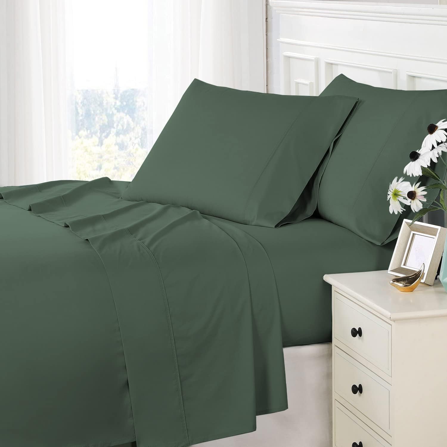 Pizuna 800 Thread Count Cotton California-King-Sheet-Set White, 100% Long-Staple-Cotton Smooth Sateen Sheets