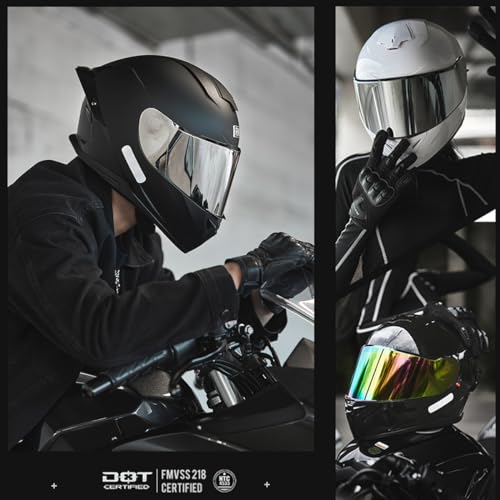 Full Face Bluetooth Motorcycle Helmet Modular Motocross Integrated Helmets DOT Approved Flip up Anti-Fog Dual Visors Sports Racing Helmet Built-in