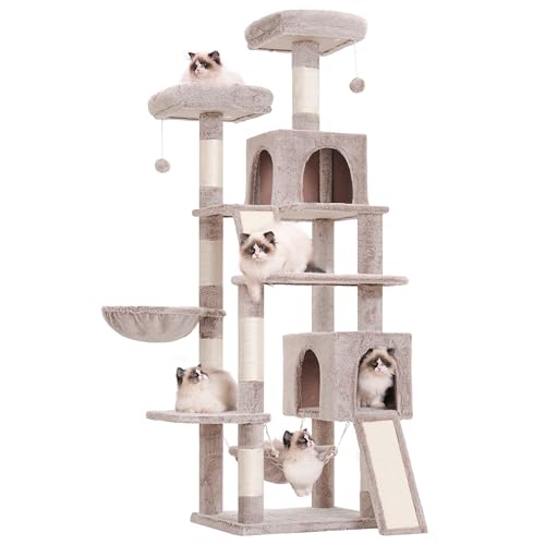 Cat Tree for Indoor Cats, 71'' (180cm) Multi-Level Cat Tower for Large Adult, Sturdy Cat Tree House with 2 Scratching Boards 7 Posts