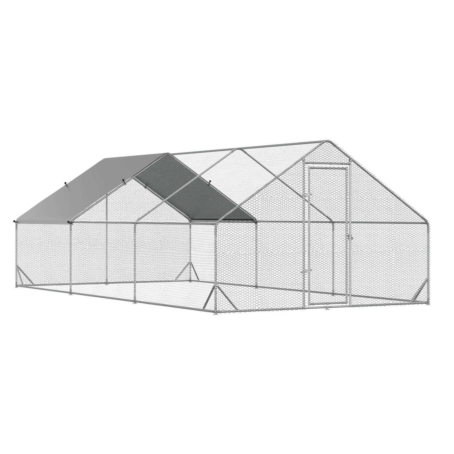 PawHut Large Metal Chicken Coop, Walk-in Poultry Cage Hen Playpen House with Cover and Lockable Door for Outdoor - Pet Supplies online store