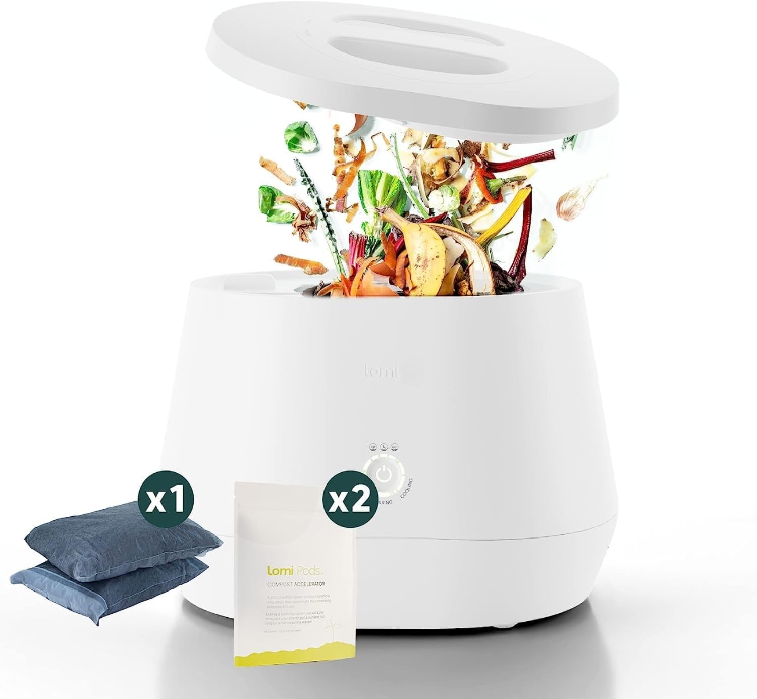 Lomi Electric Kitchen Composter Bundle (90 Cycles), 3L, World’s First Smart Waste Home Food Upcycler, Single Button Operate, Indoor Compost