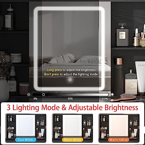Fameill Vanity Desk with Mirror and Lights, Makeup Vanity with 5 Drawers, Makeup Desk with Charging Station and Ample Storage