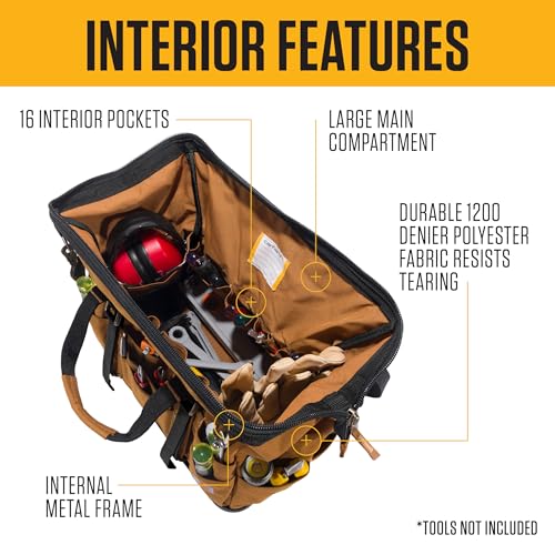 Carhartt Onsite Tool Bag, Durable Water-Resistant, Tool Storage Bag, Heavyweight w/Molded Base, 18-Inch, Carhartt Brown