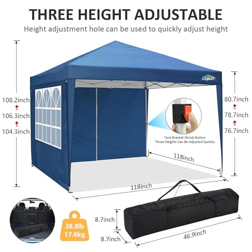 COBIZI 10x10 Pop up Canopy Tent Protable Canopy Tent with 4 Sidewalls Waterproof Commercial Instant Shelter for Parties, Wedding