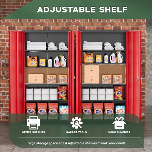 Greenvelly Metal Storage Cabinet, 72" Black Locking Metal Garage Storage Cabinet with Doors and 4 Adjustable Shelves