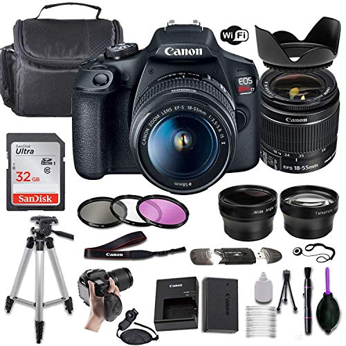 Canon EOS Rebel T7 DSLR Camera with 18-55mm is II Lens + Canon EF 75-300mm f/4-5.6 III Lens and 500mm Preset Lens + 32GB Memory + Filters + Monopod +