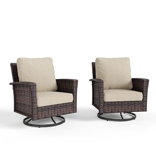 HERA'S HOUSE High Back Patio Furniture Set with Swivel Chairs, Outdoor Wicker Conversation Sets with 5.5" Comfy Cushions, 4 Piece Outside Sofa Sets