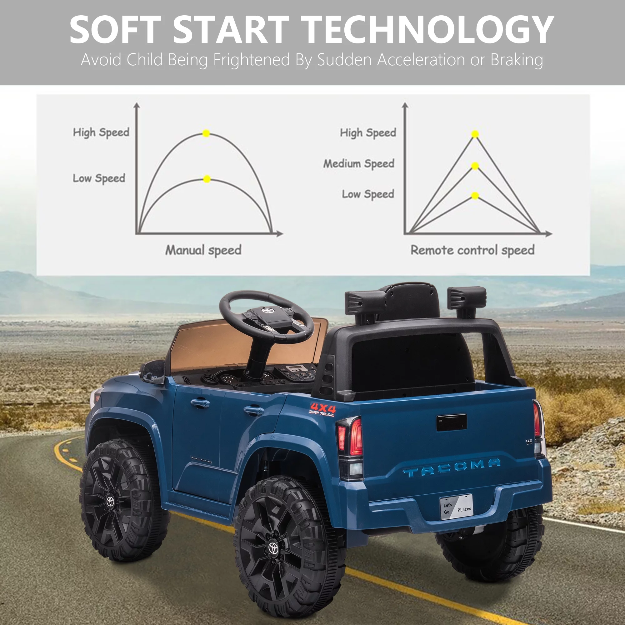 Licensed Toyota Tacoma Electric Ride on Vehicle for Kids, 12V Powered Ride on Car Toys with Remote Control, LED Lights, MP3 Player, Gray