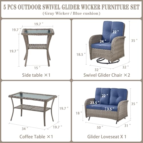 Patio Wicker Chairs Swivel Rocker - Outdoor Swivel Rocking Chairs Set of 2 with Rattan Side Table