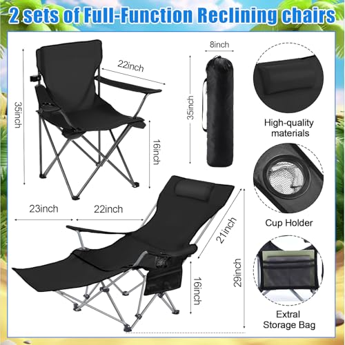 Karenhi 2 Set Beach Camping Chair with Umbrella for Adult Folding Reclining Camping Chair with Foot Rest Adjustable Clamp Canopy Shade for Outdoor