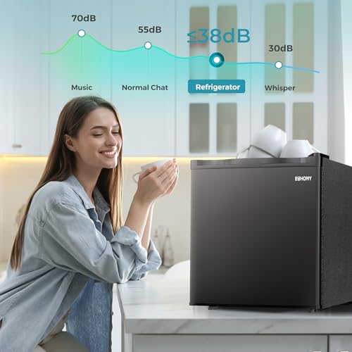 EUHOMY 1.7 Cu.Ft Mini Fridge with Freezer, Reversible Single Door Compact Refrigerator, Adjustable Thermostat, Energy Saving, Mini Fridge for Bedroom