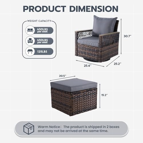 MELLCOM 4 Pieces Patio Furniture Set, Outdoor Wicker Chairs with Ottomans