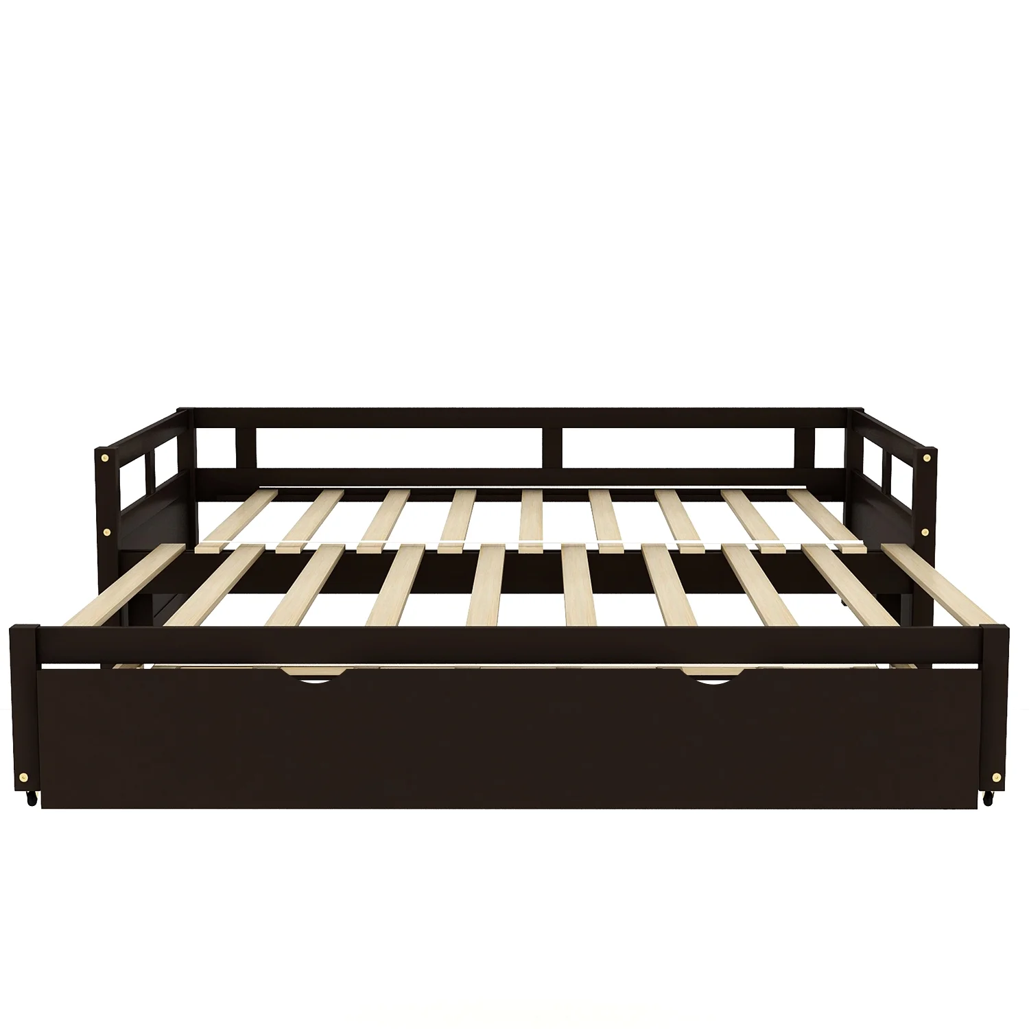 Gewnee Wood Twin Size Daybed,Convertible Daybed with Double Trundle for Kids,Espresso