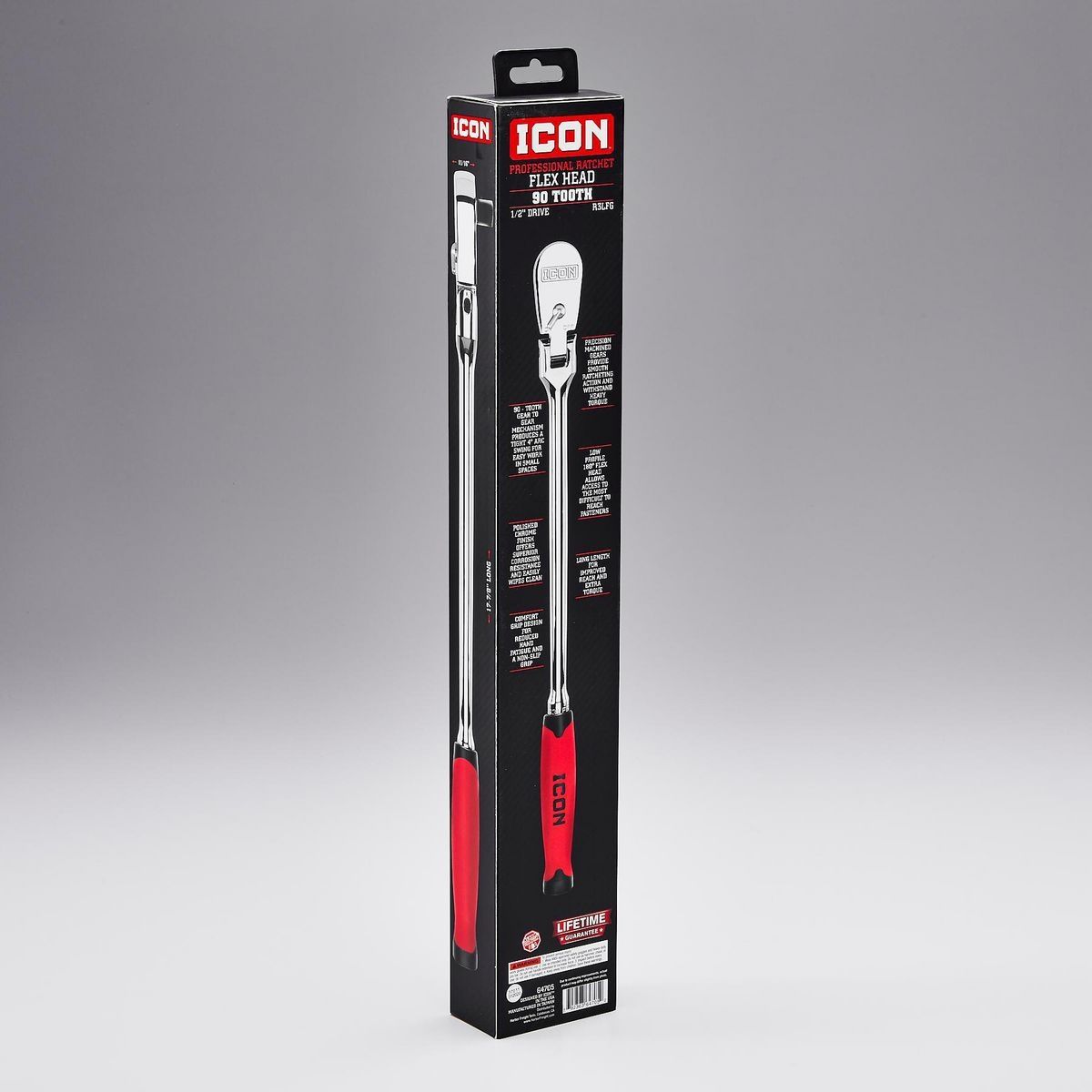 ICON 1/2 in.  Drive Professional Long-Reach Flex-Head Ratchet with Comfort Grip