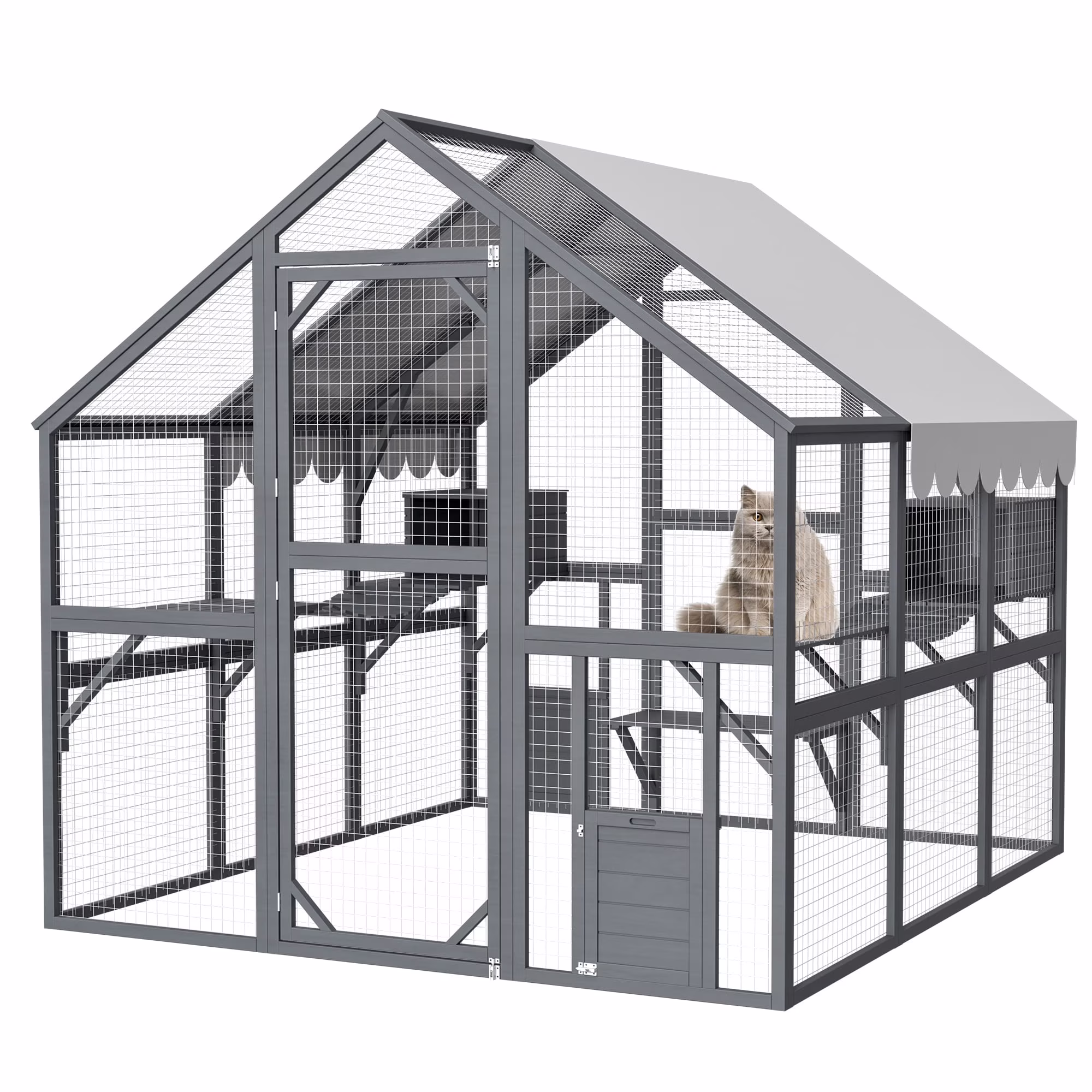 Montary Catio Outdoor Cat Enclosure with Window Access, 4-Tier Cat House with Wheels, Waterproof Roof &amp; Resting Box, Large Gray Cage