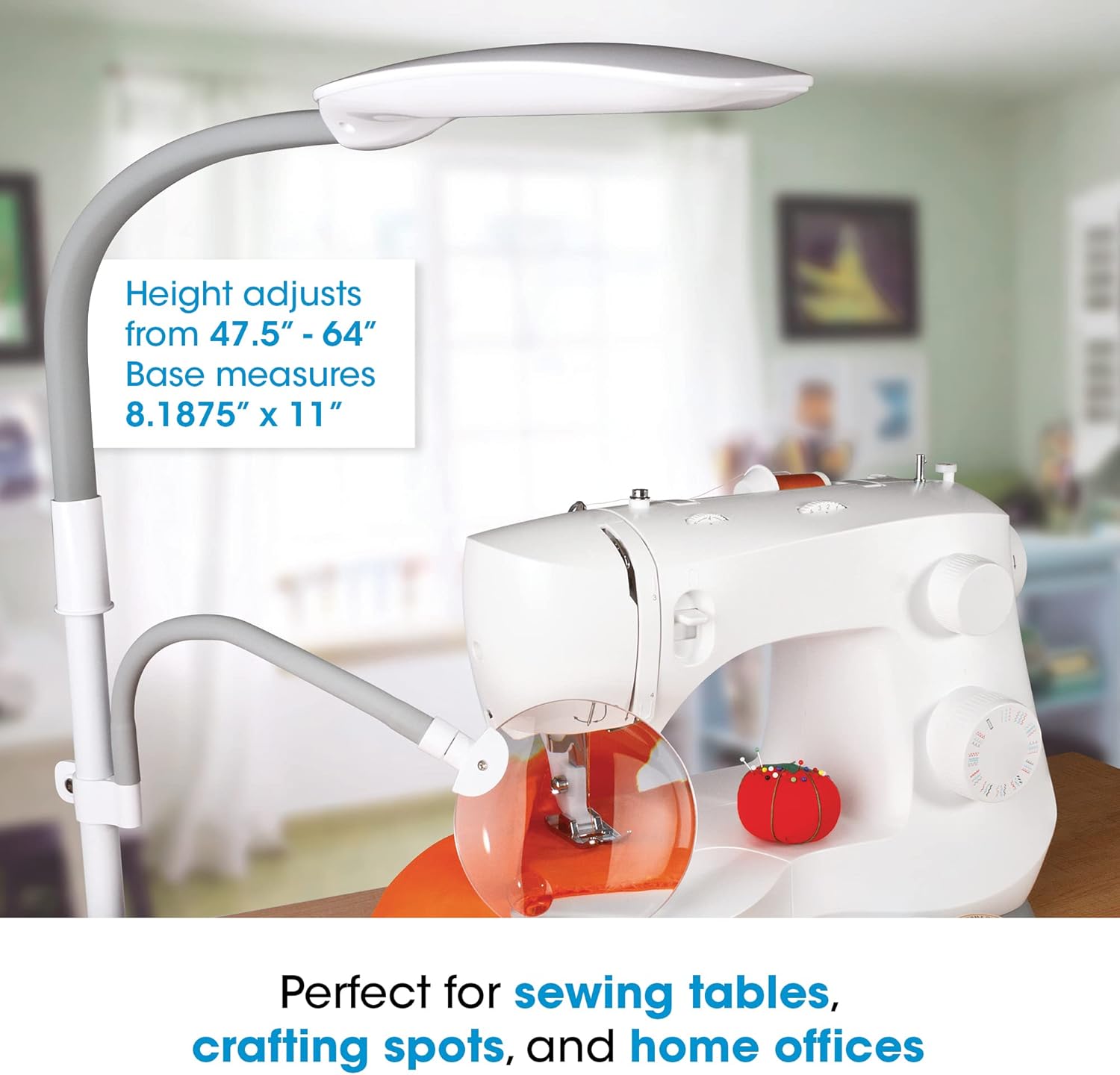 OttLite LED Floor Lamp with Optical Grade Magnifier - ClearSun LED Technology - 3 Brightness Settings, Adjustable Arm & Touch Sensitive Controls