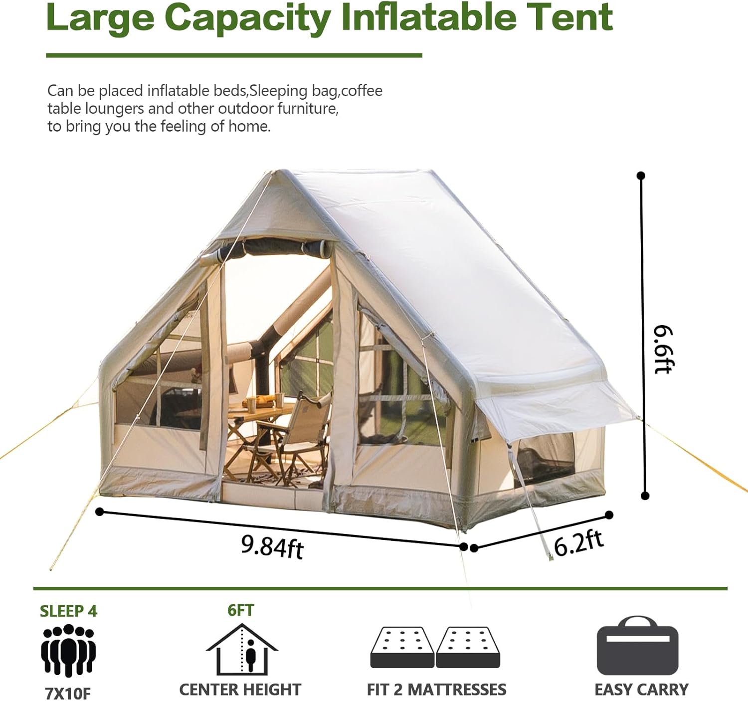 DanCoom Inflatable Tent 2/4/6/8 Person Tents for Camping,Easy Setup Large Inflate Tents for Outdoor Camping, Glamping Tents Large ApseF
