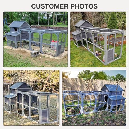 Large Chicken Coop with Run - Outdoor Chicken House for 6-8 Chickens with Six Nesting Box, Five Perches, Leakproof Pull-on Tray